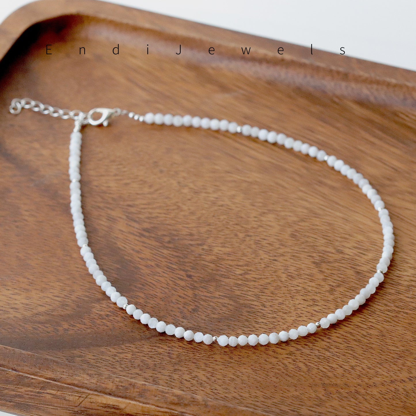 Moonstone 3mm Faceted Beaded Choker, Bracelet, Natural Gemstones