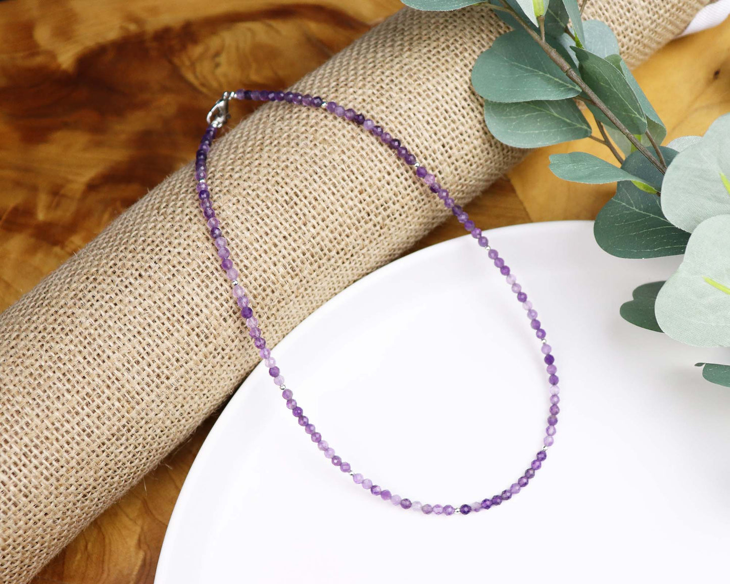 Amethyst 3mm Faceted Beaded Choker, Bracelet, Natural Gemstones