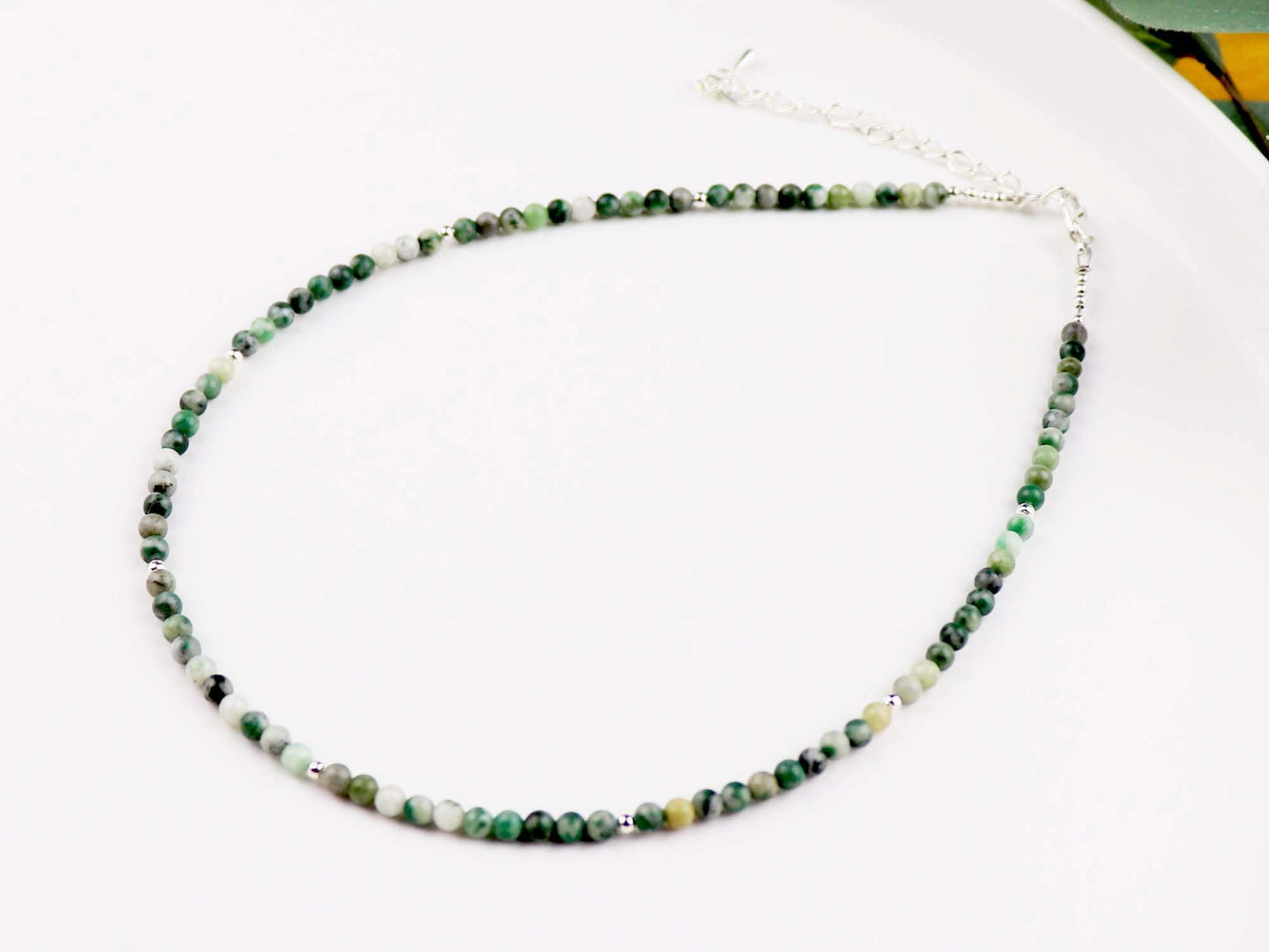 Green Jade 3mm Round Beaded Choker, Bracelet, Natural Gemstones