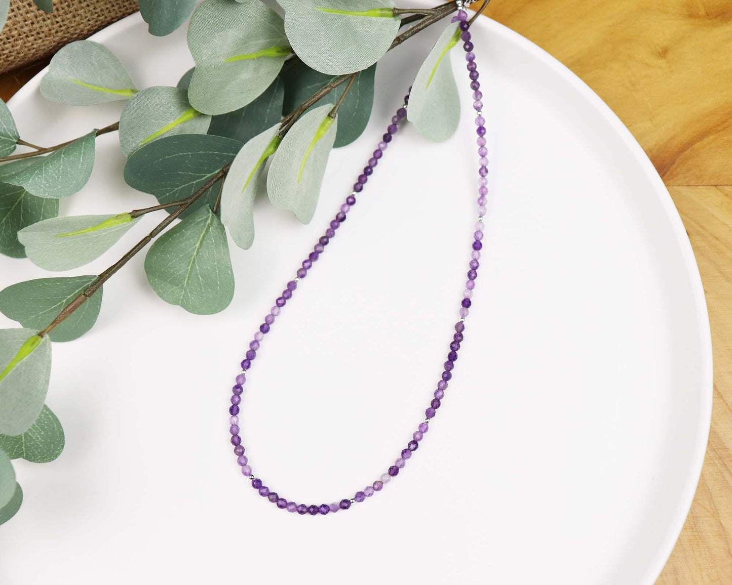 Amethyst 3mm Faceted Beaded Choker, Bracelet, Natural Gemstones