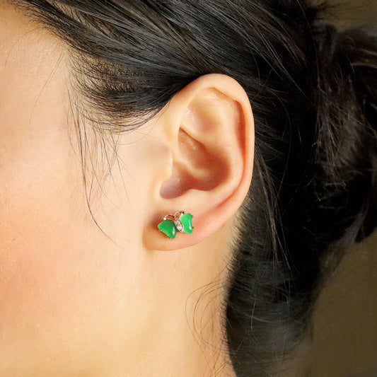 Green Jade Butterfly Stud Earrings, Natural Gemstones, Earrings for Daily Wearing