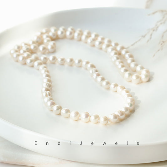 White Freshwater Pearl Long Necklace, Real Pearls