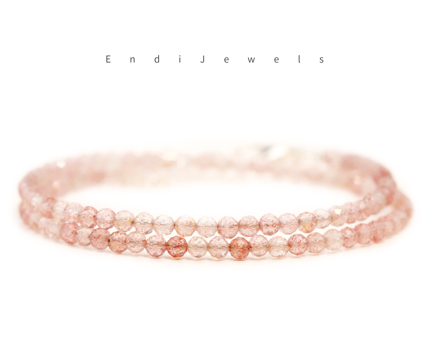 Strawberry Quartz 3mm Faceted Beaded Choker, Bracelet, Natural Gemstones