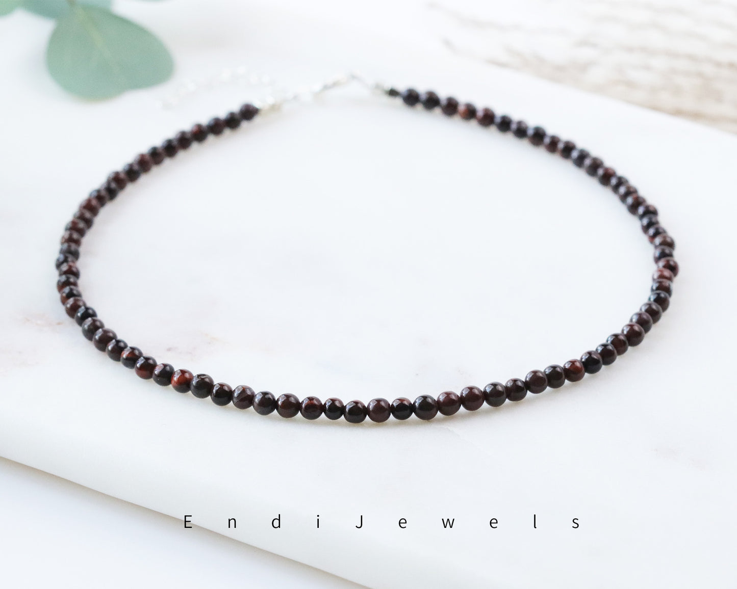 Red Tiger's Eye 4.5mm Round Beaded Choker, Bracelet, Natural Gemstones