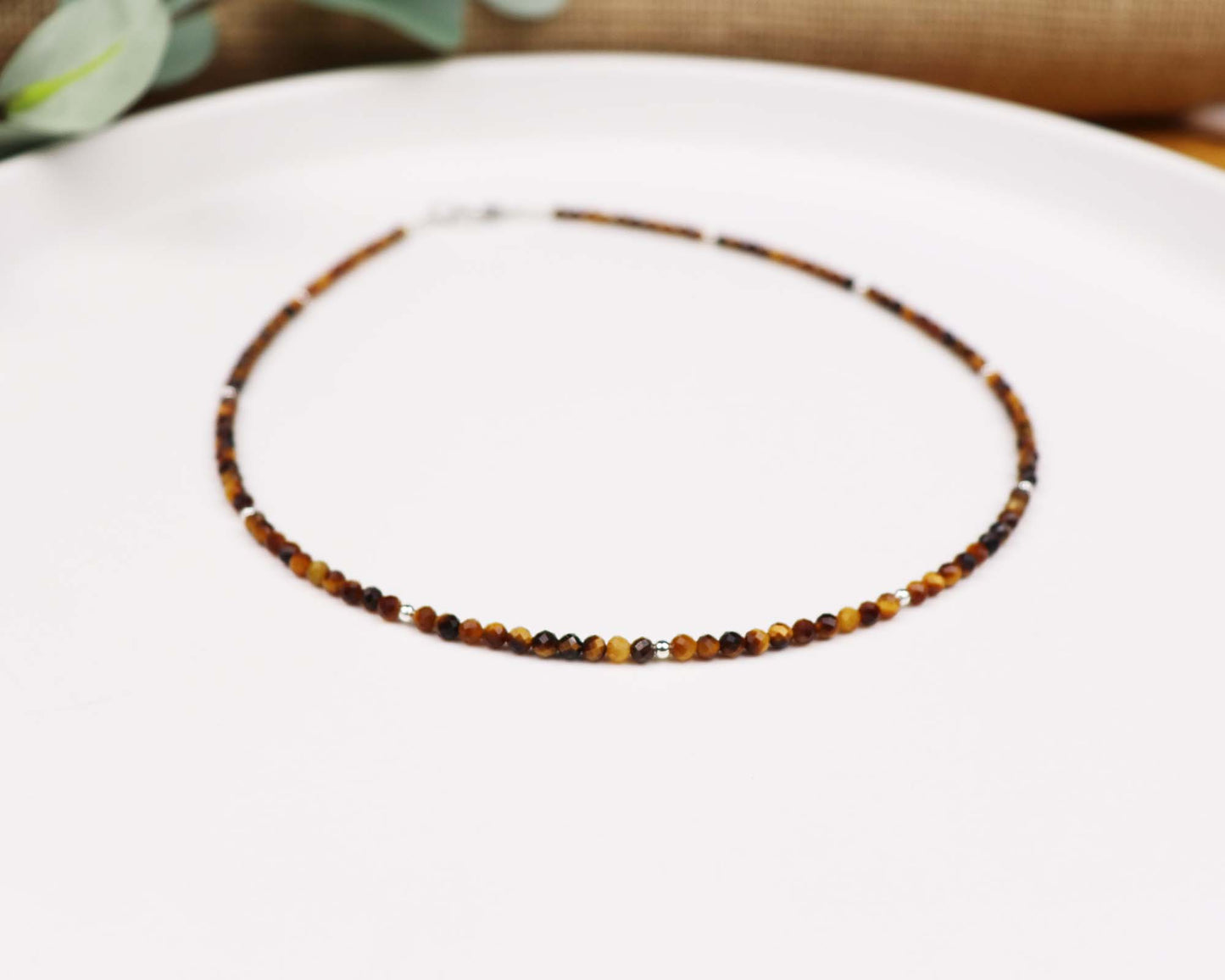 Tiger's Eye 3mm Faceted Beaded Choker, Bracelet, Natural Gemstones