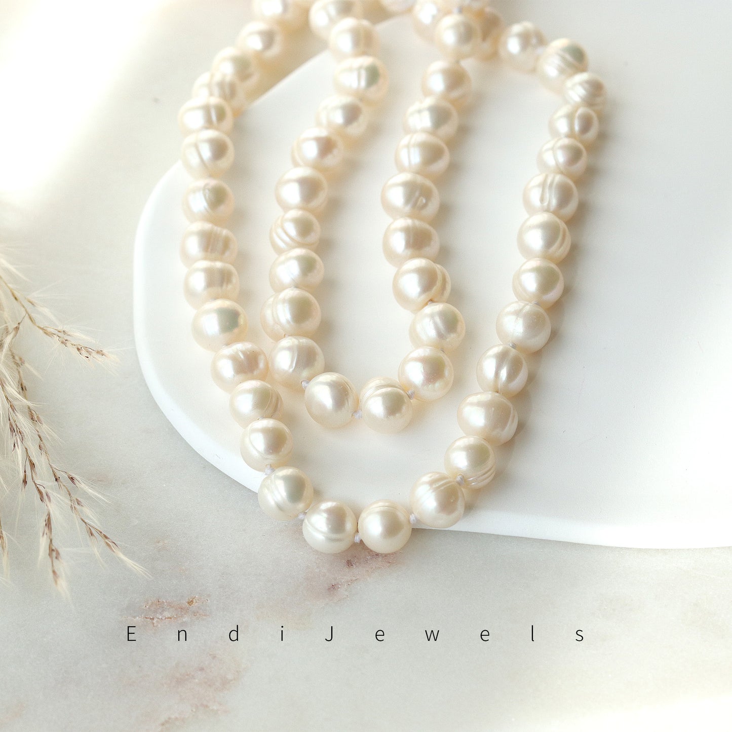 White Freshwater Pearl Long Necklace, Real Pearls