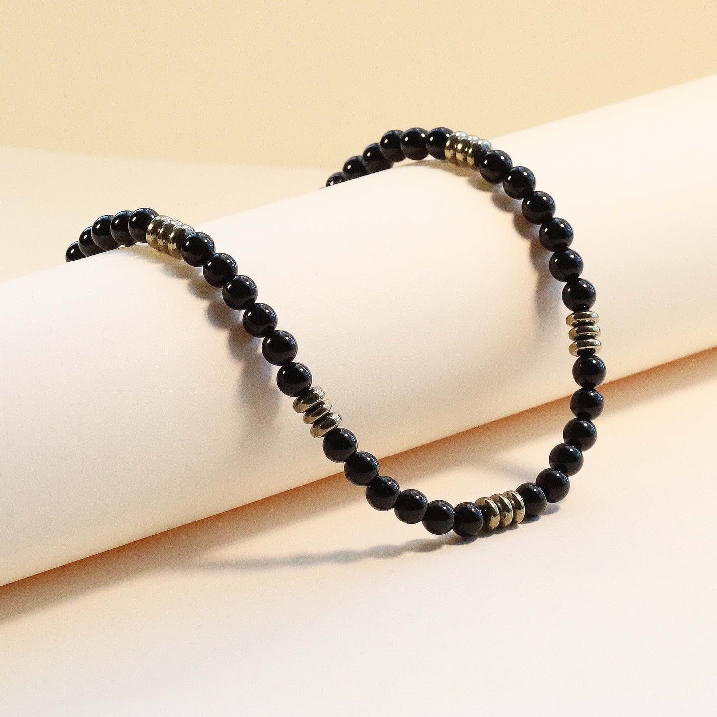 Black Onyx 6mm Round Beaded Choker, Bracelet, Natural Gemstones