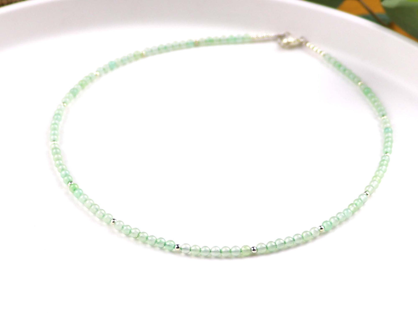 Green Aventurine 3mm Round Beaded Choker, Bracelet, Natural Gemstones