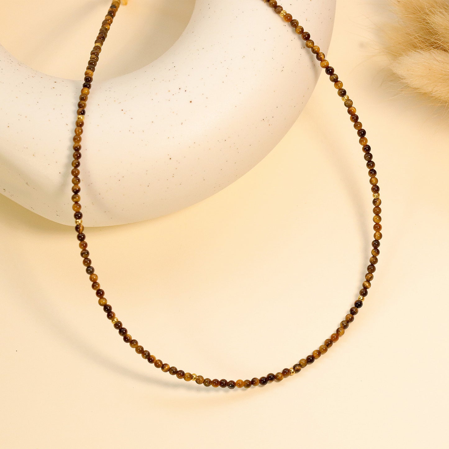 Tiger's Eye 2mm Round Beaded Choker, Bracelet, Natural Gemstones