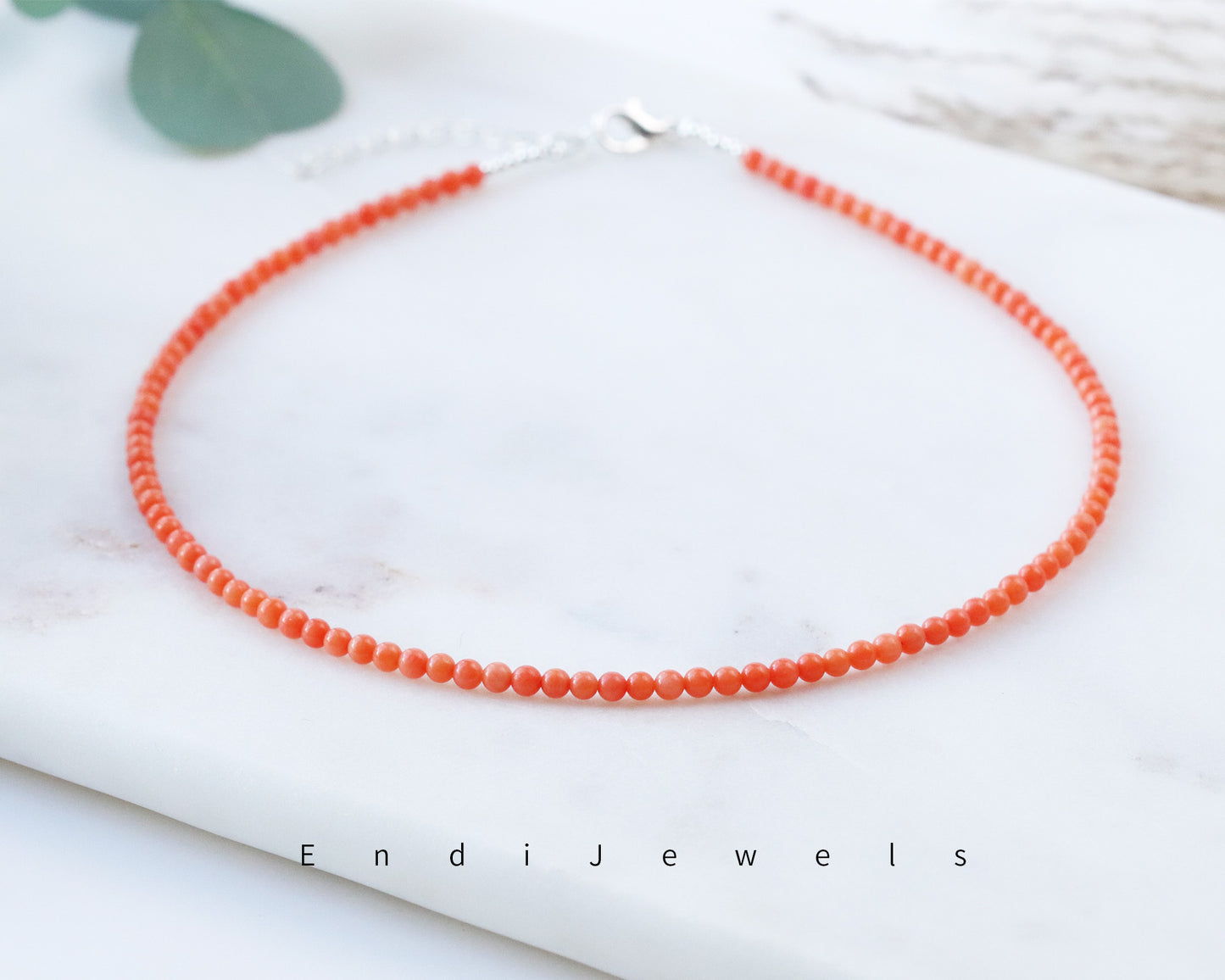 Pink Coral 3mm Round Beaded Choker, Bracelet, Natural Coral Gemstone Beads