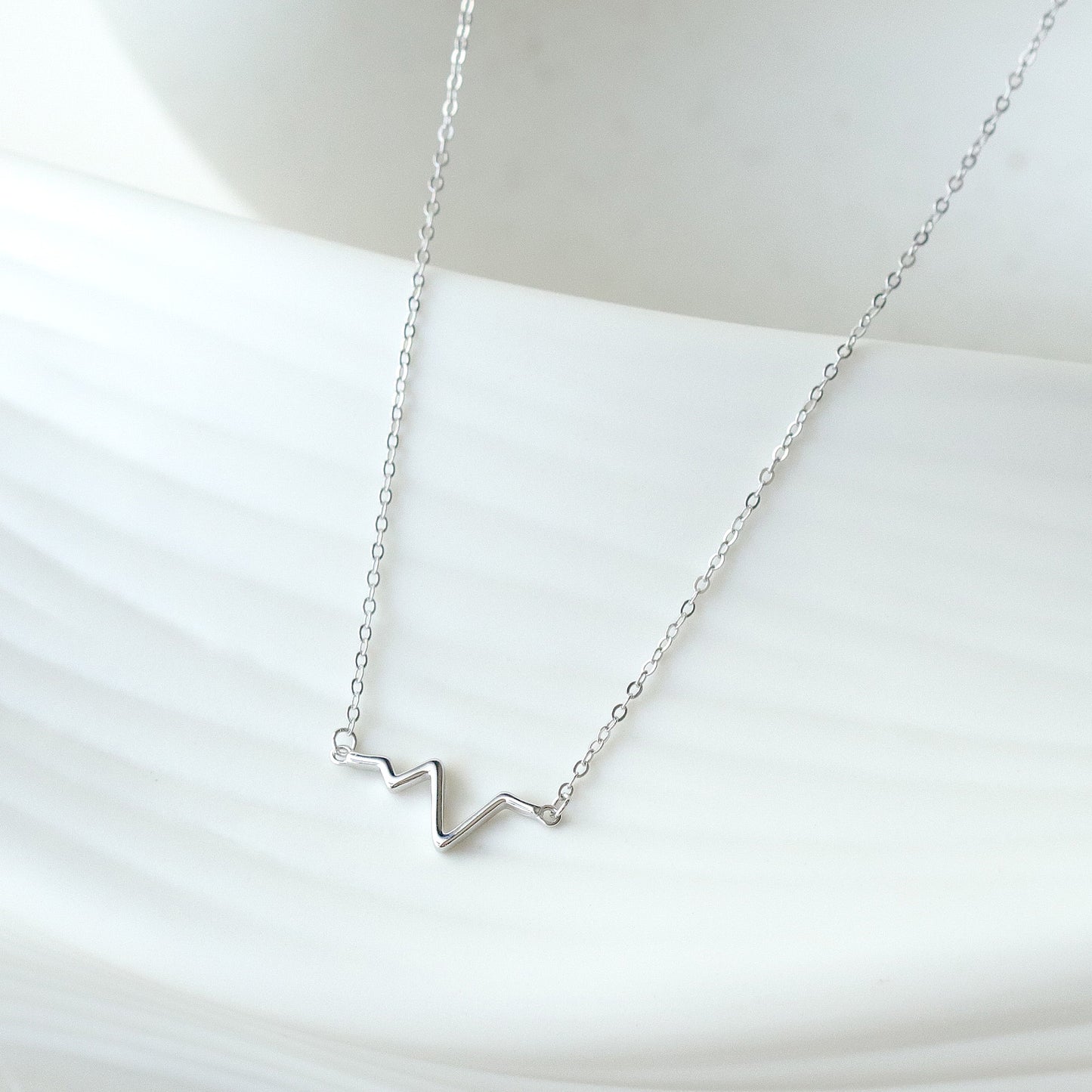 Electrocardiogram Pendant Necklace, 925 Sterling Silver, Simple Design, Minimalist Style Chain