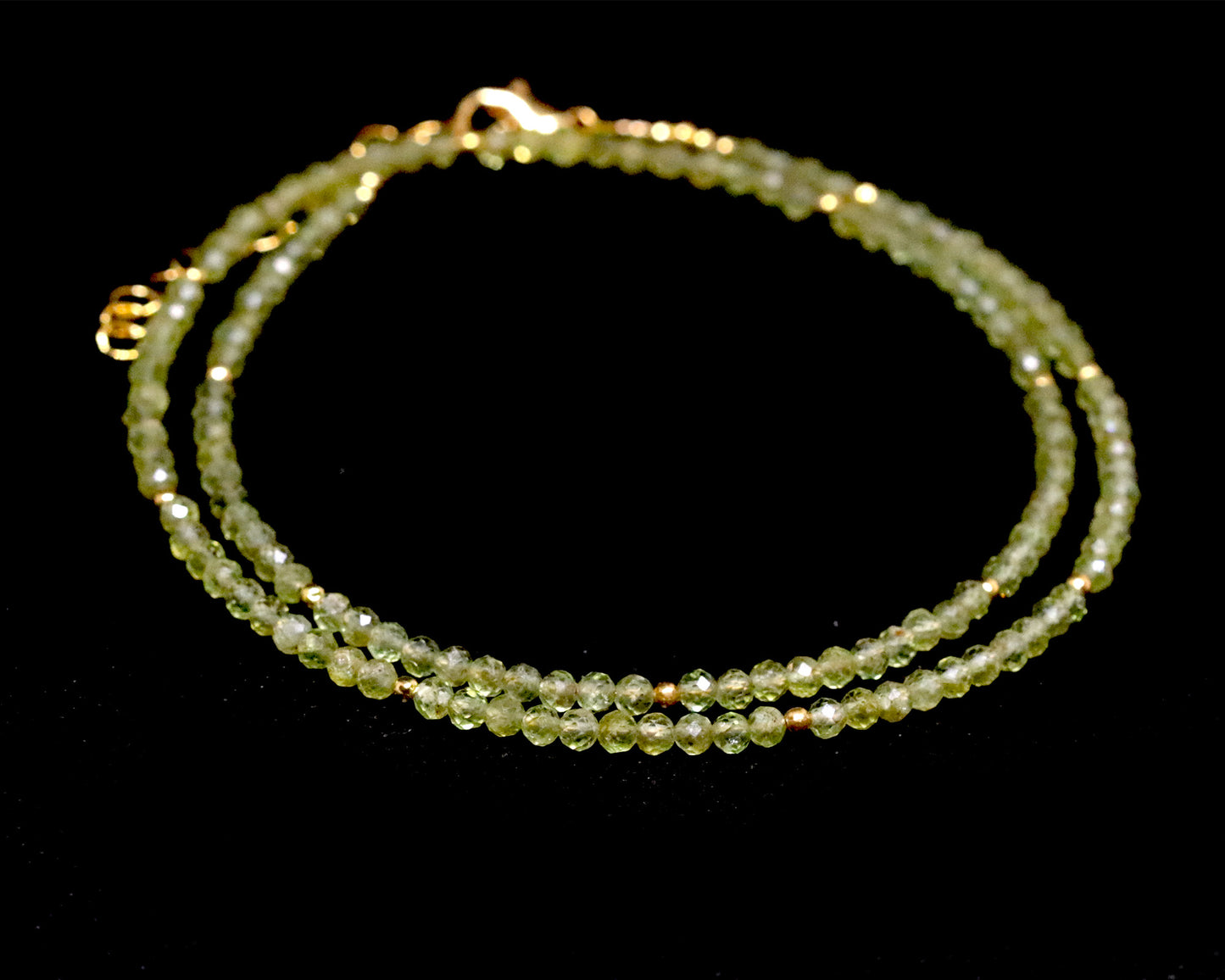 Peridot 3mm Faceted Beaded Choker, Bracelet, Natural Gemstones