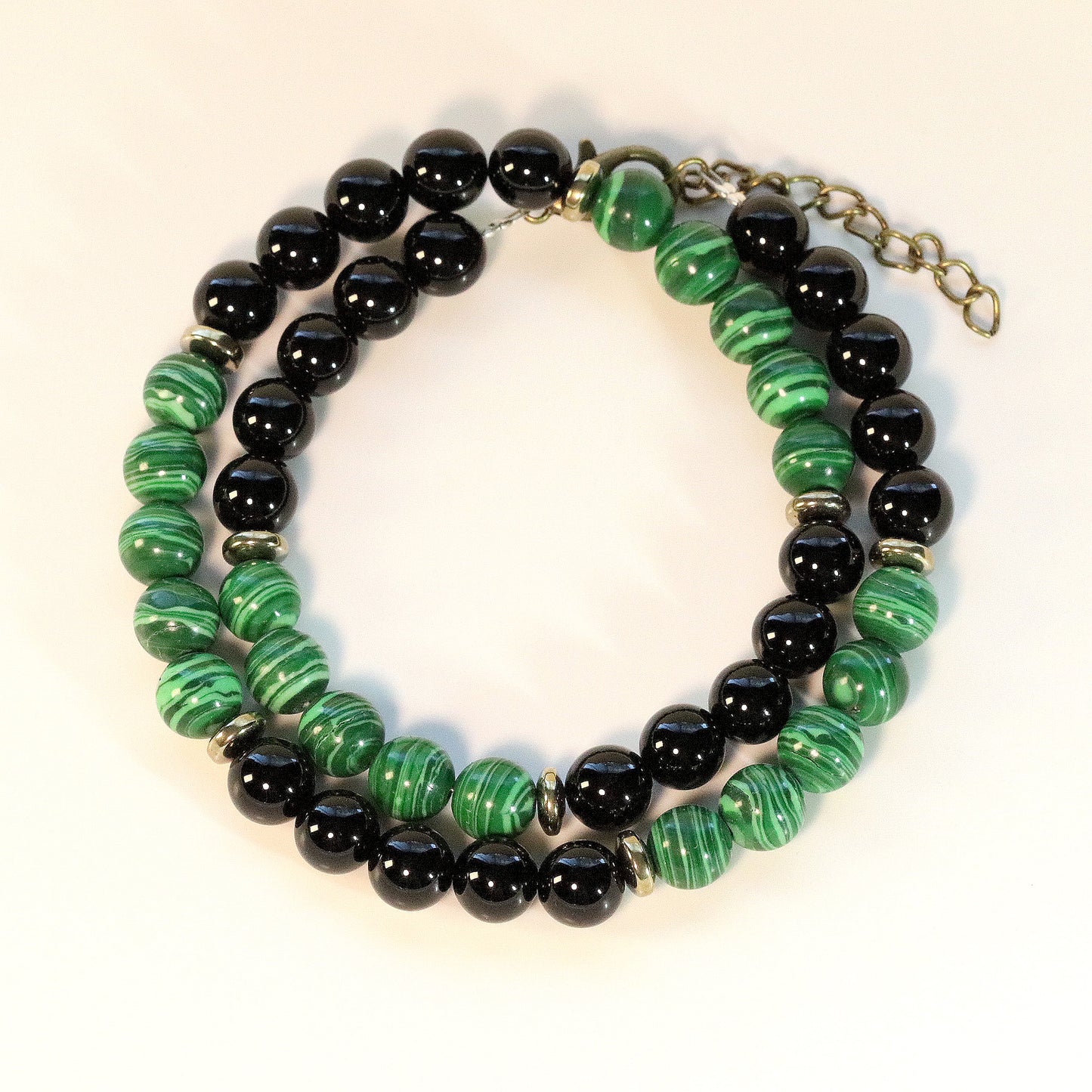 Malachite and Black Onyx 7mm Beaded Necklace, Bracelet, Natural Gemstones