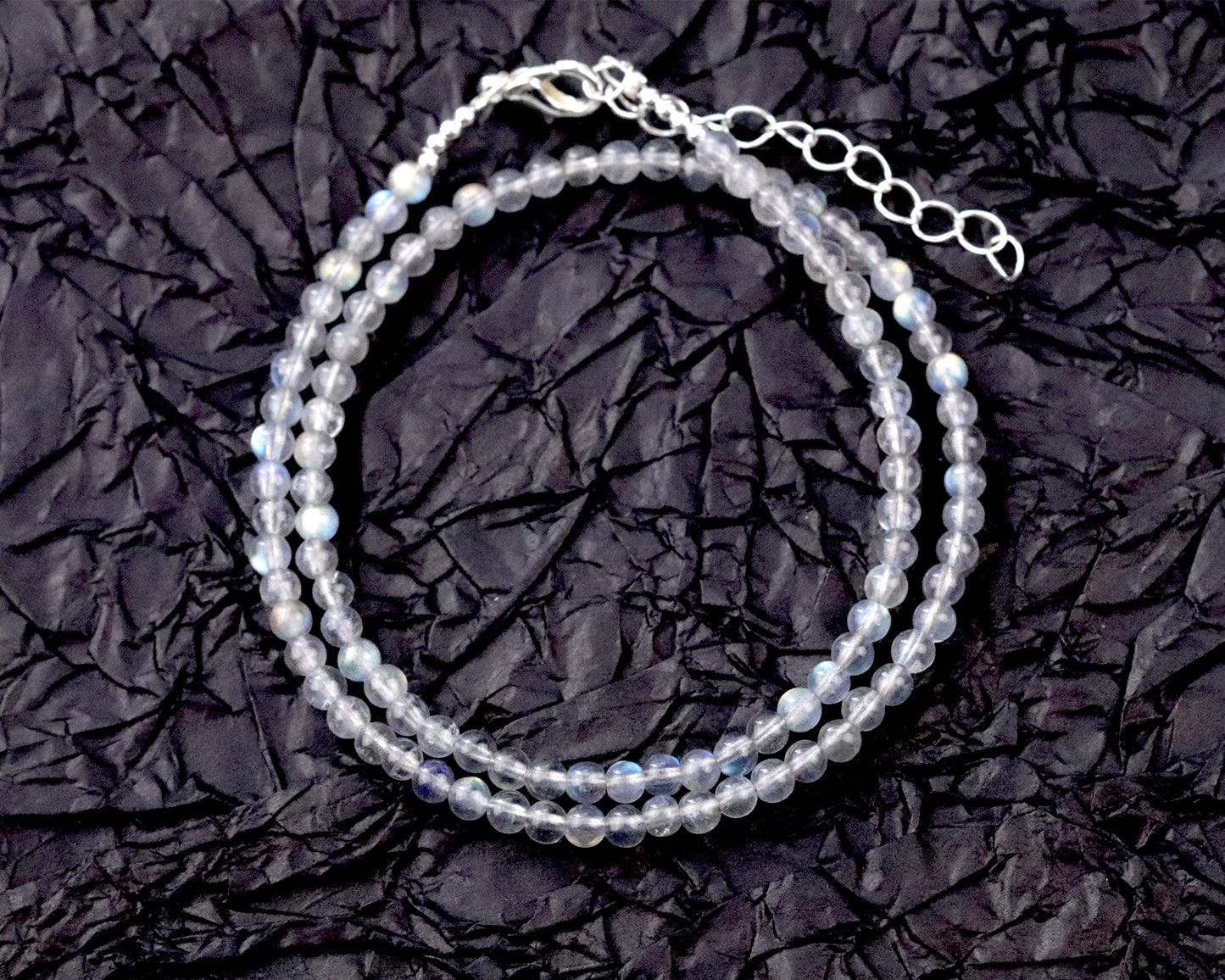 Grey Moonstone 3.8mm Round Beaded Choker, Bracelet, Natural Gemstones