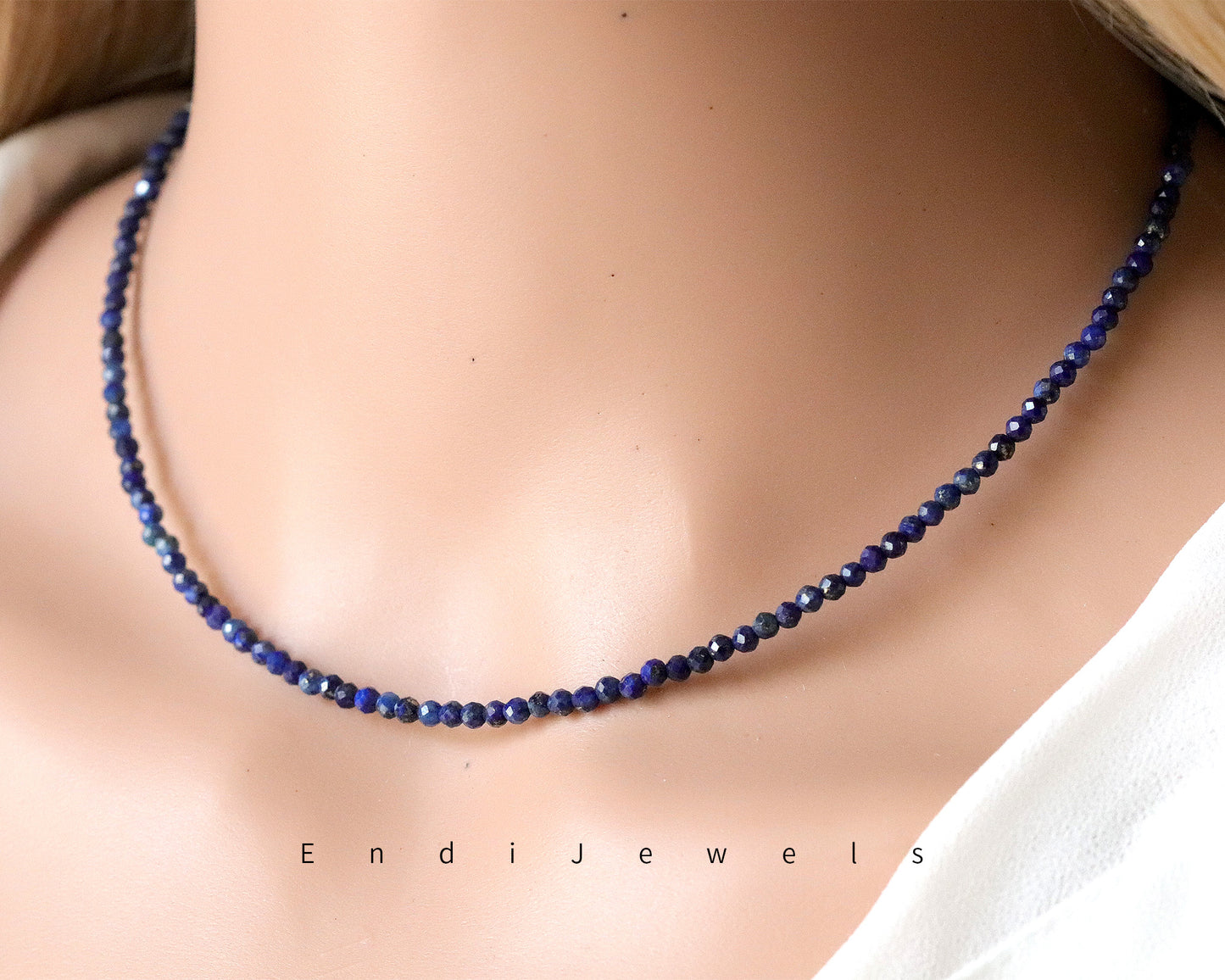 Lapis Lazuli 3mm Faceted Beaded Choker, Bracelet, Natural Blue Gemstones AA Lapis Beads