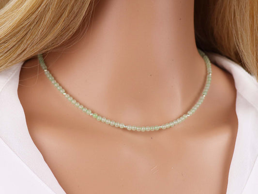 Green Aventurine 3mm Round Beaded Choker, Bracelet, Natural Gemstones