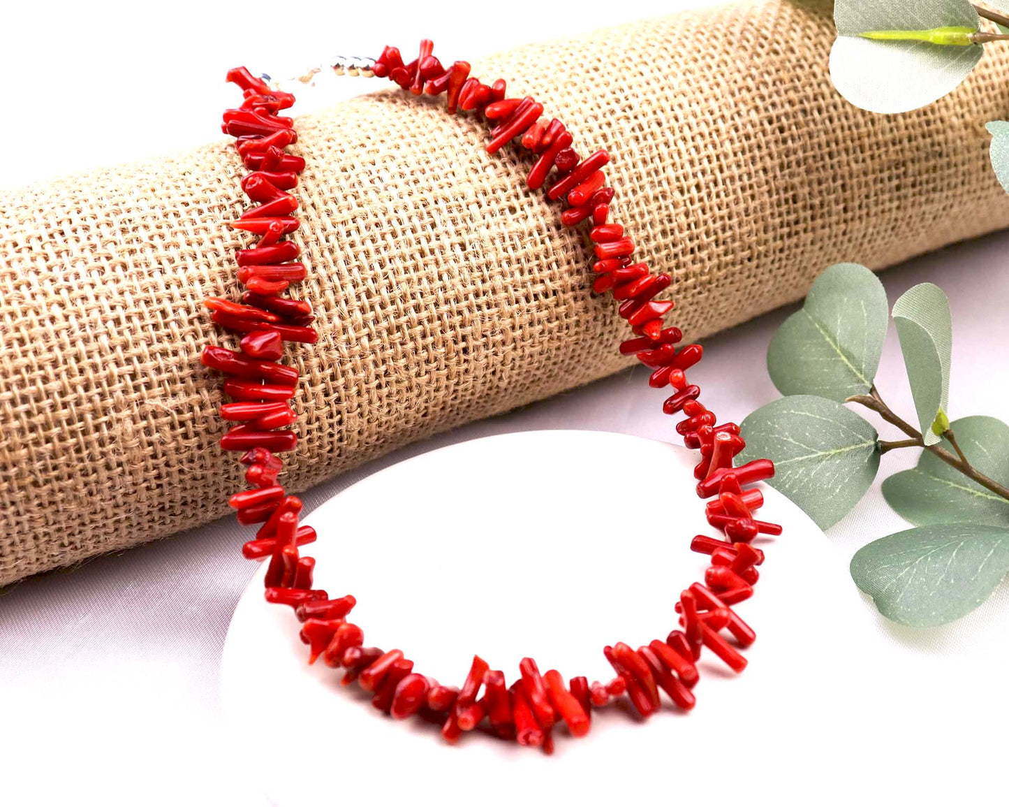 Red Coral Irregular Chips Necklace, Natural Gemstones