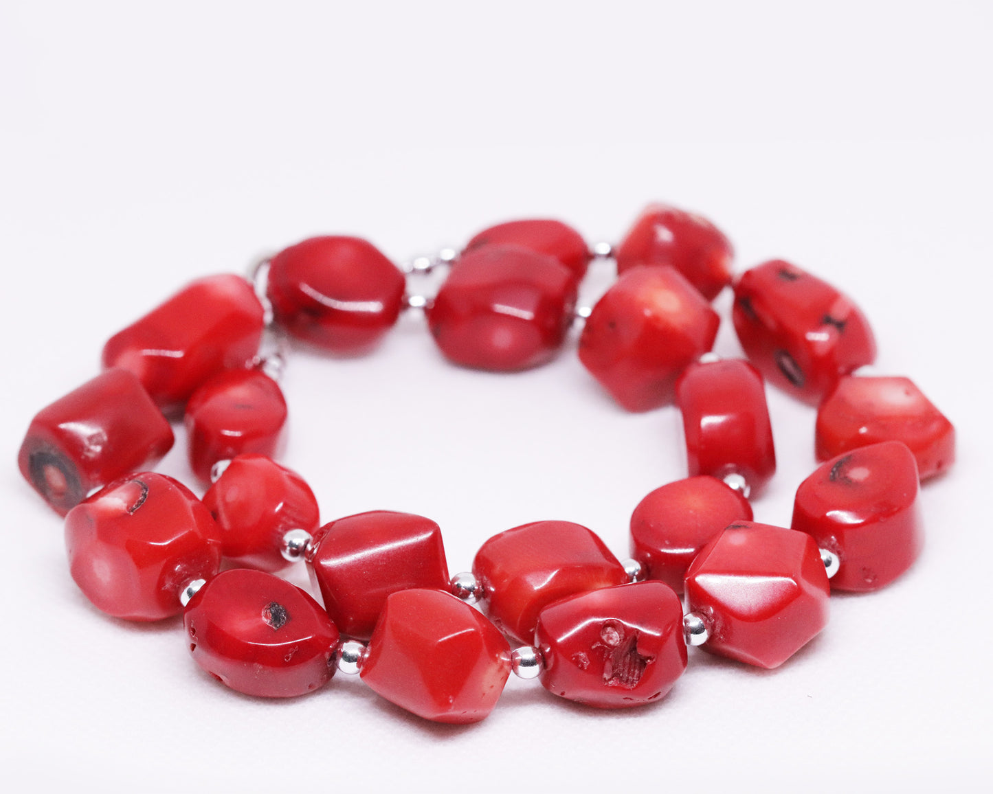 Red Coral Large Beaded Necklace, Bracelet, Natural Gemstones, Handmade Necklace