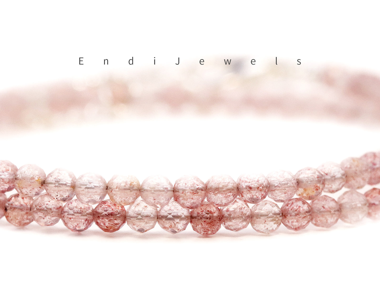 Strawberry Quartz 3mm Faceted Beaded Choker, Bracelet, Natural Gemstones