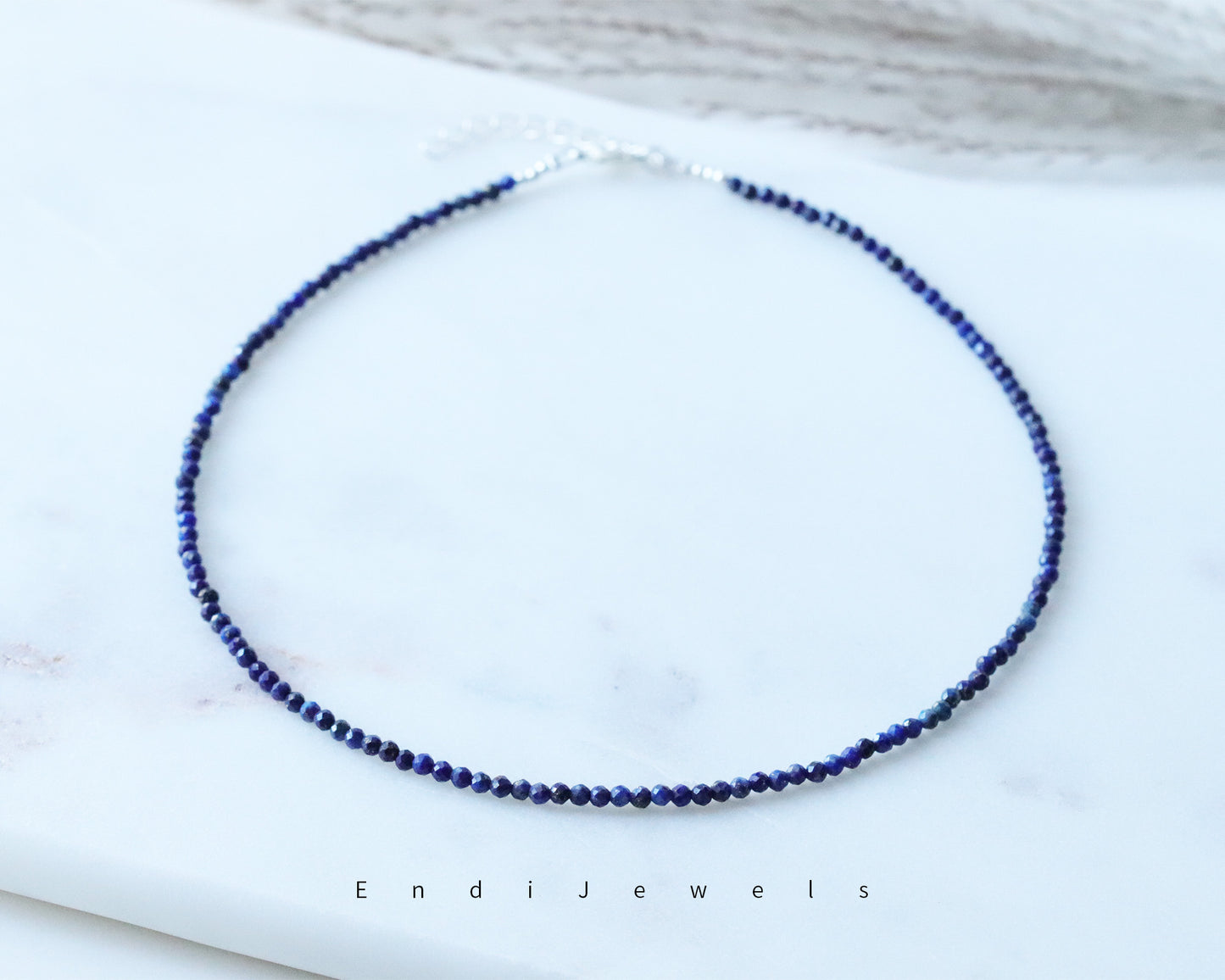 Lapis Lazuli 3mm Faceted Beaded Choker, Bracelet, Natural Blue Gemstones AA Lapis Beads