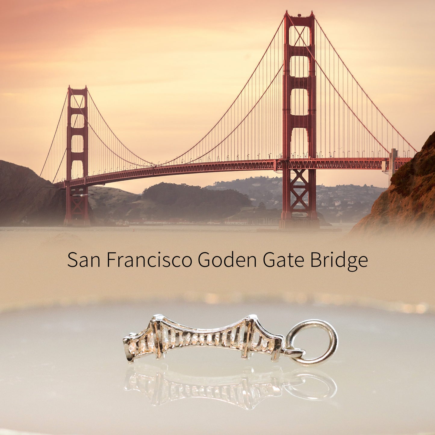 Golden Gate Bridge Pendant Necklace, Dainty Necklace, Sterling Silver Chain Necklace