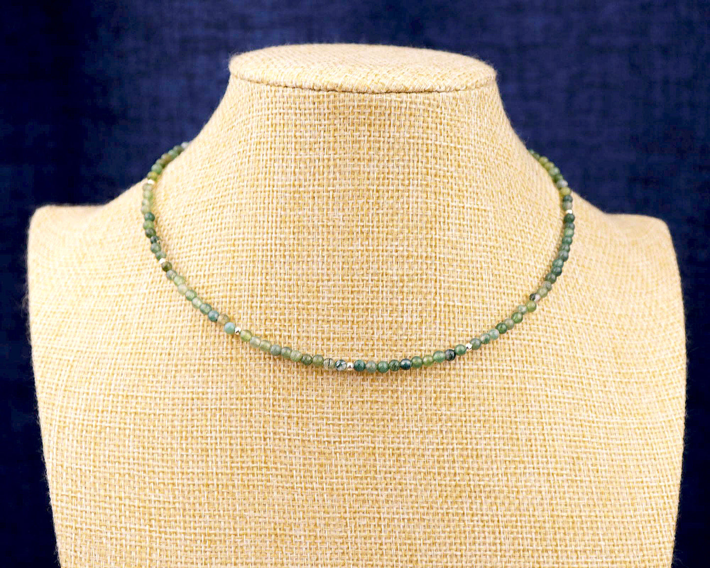 Moss Agate 3mm Round Beaded Choker, Bracelet, Natural Green Gemstones