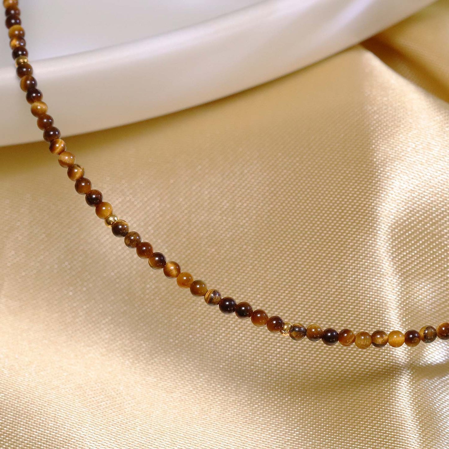 Tiger's Eye 3mm Round Beaded Choker, Bracelet, Natural Gemstones