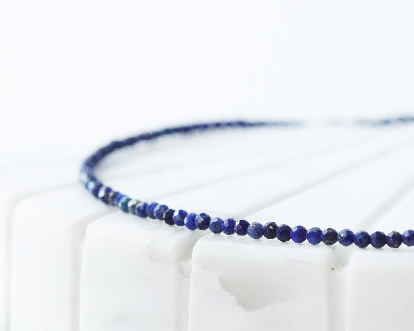 Lapis Lazuli 3mm Faceted Beaded Choker, Bracelet, Natural Blue Gemstones AA Lapis Beads