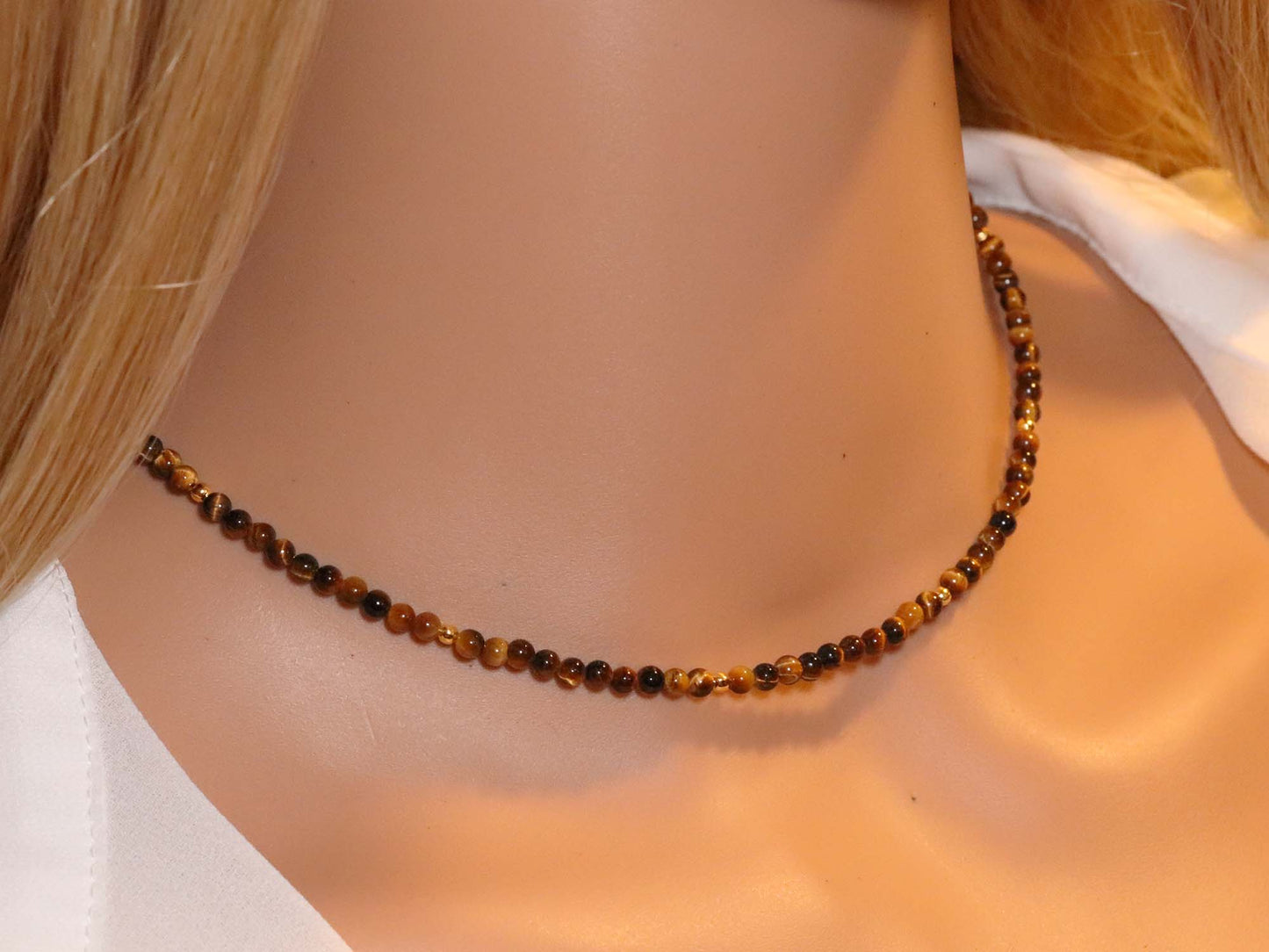 Tiger's Eye 3mm Round Beaded Choker, Bracelet, Natural Gemstones