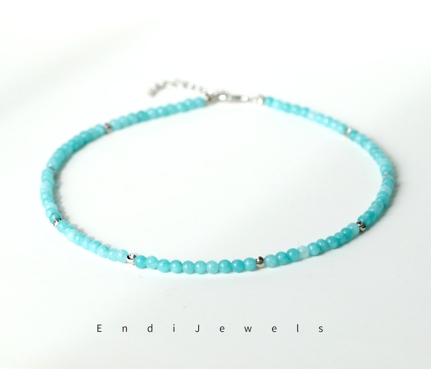 Amazonite 4mm Round Beaded Choker, Bracelet, Natural Blue Gemstones