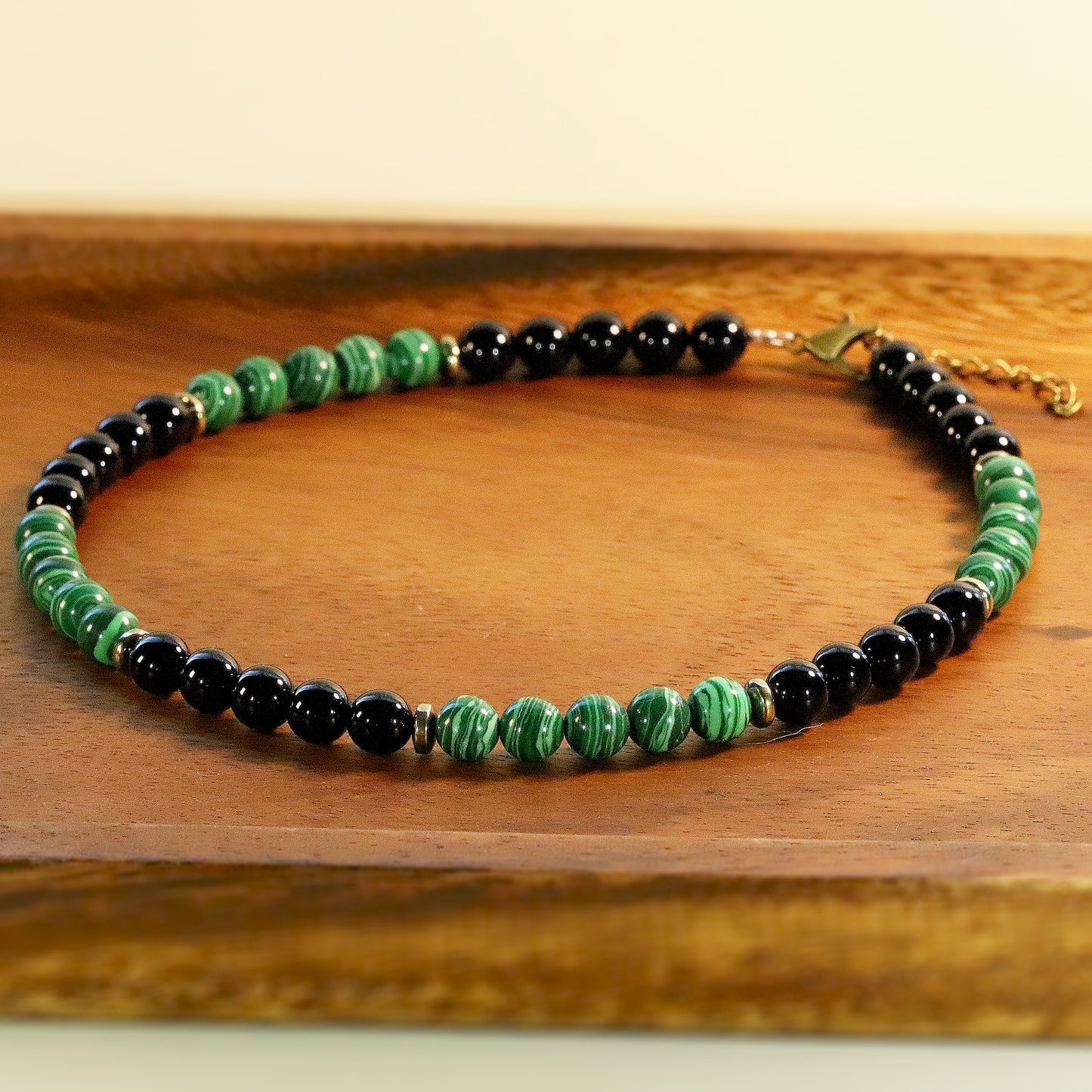 Malachite and Black Onyx 7mm Beaded Necklace, Bracelet, Natural Gemstones