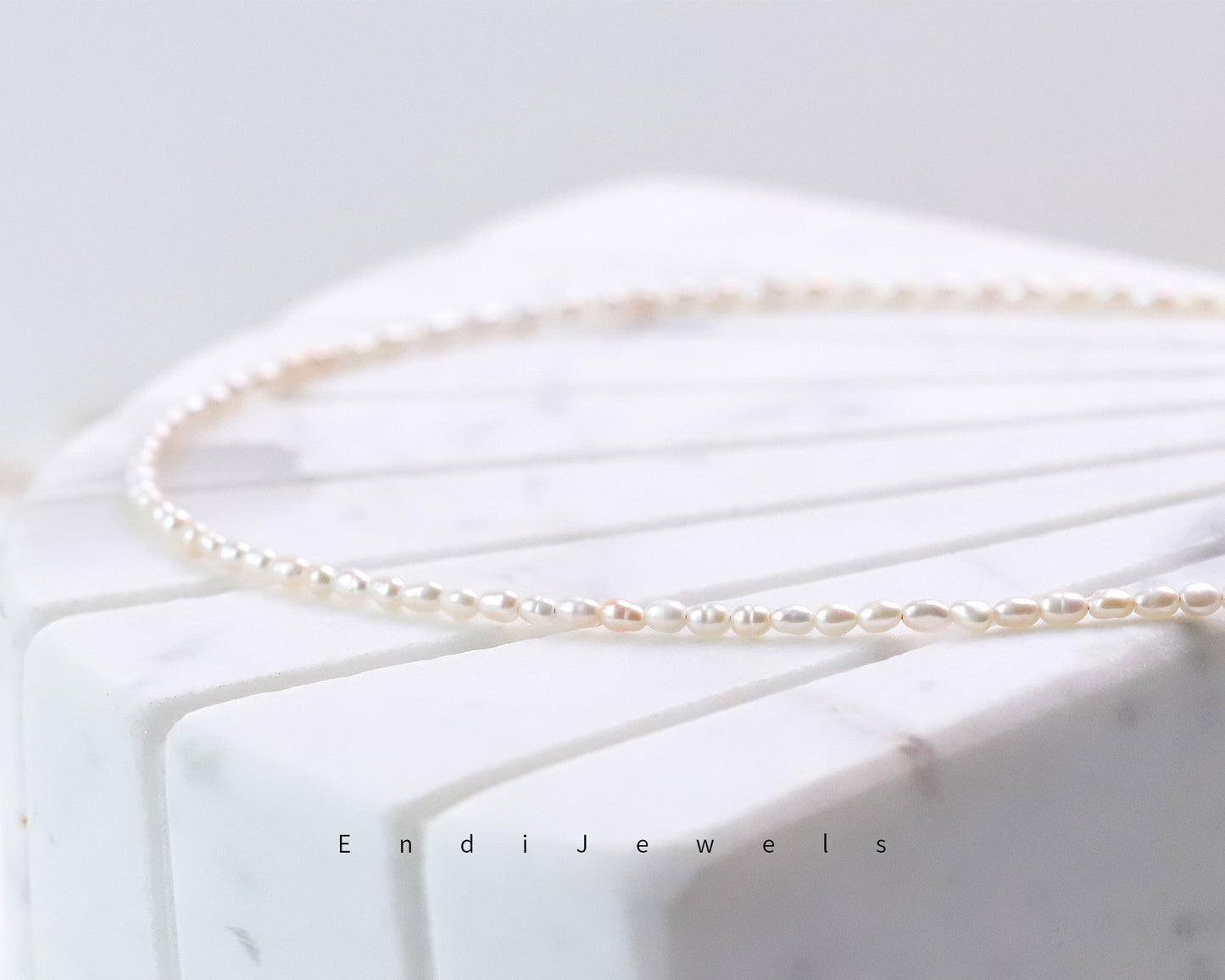 White Freshwater Rice Pearls, Tiny 2mm Pearl Choker, Real Natural Pearl Beads