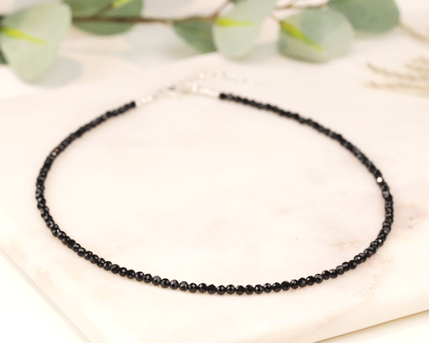 Black Spinel 3mm Faceted Beaded Choker, Bracelet, Natural Gemstones