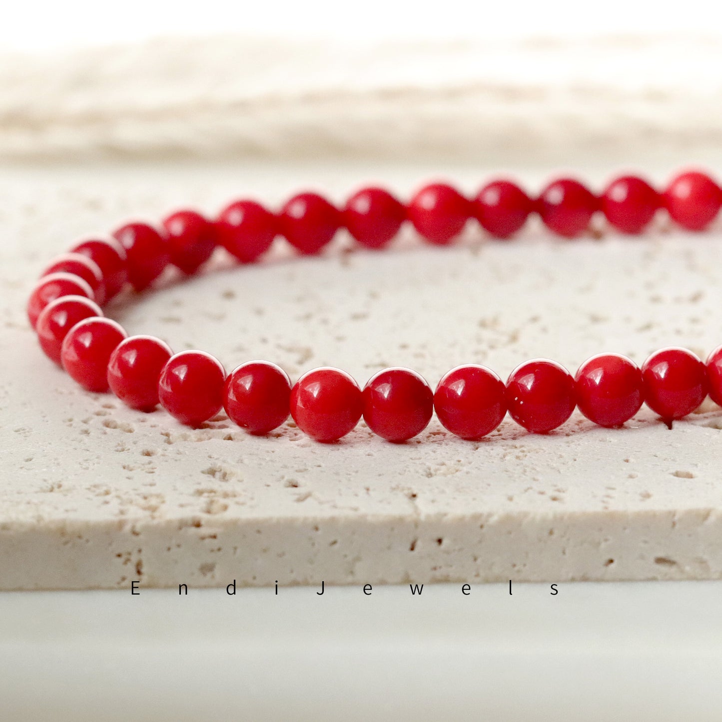 Red Coral 6mm Round Beaded Necklace, Bracelet, Natural Gemstones