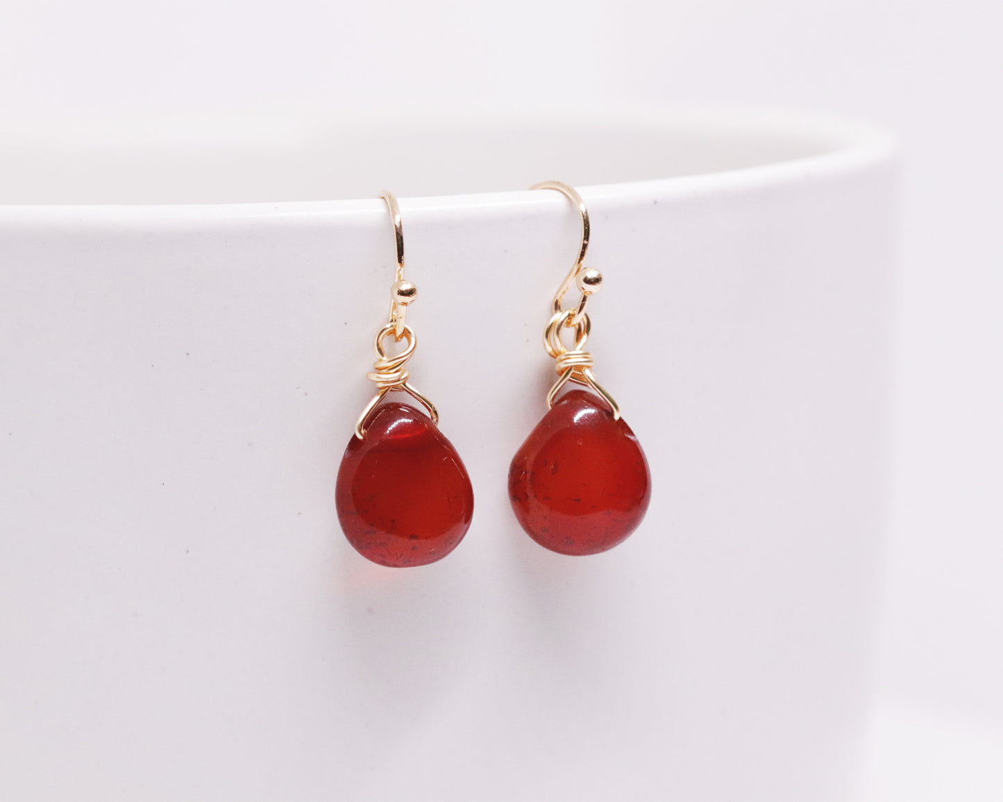 Natural Red Carnelian Teardrop-Shaped Drop Earrings, Genuine Gemstone Handmade Earrings