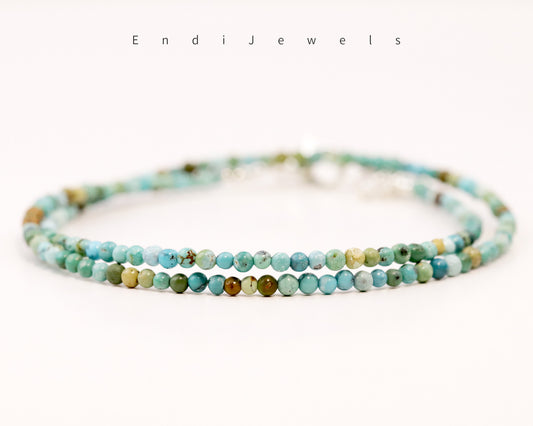 Hubei Turquoise 2mm Round Beaded Choker, Natural Gemstones