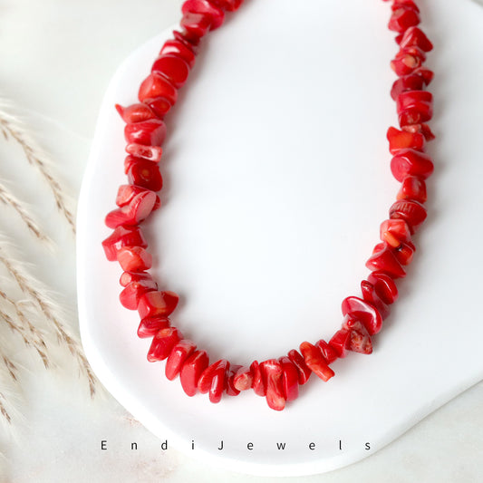 Red Coral Irregular Chips Stone Necklace, Bracelet, Natural Gemstones