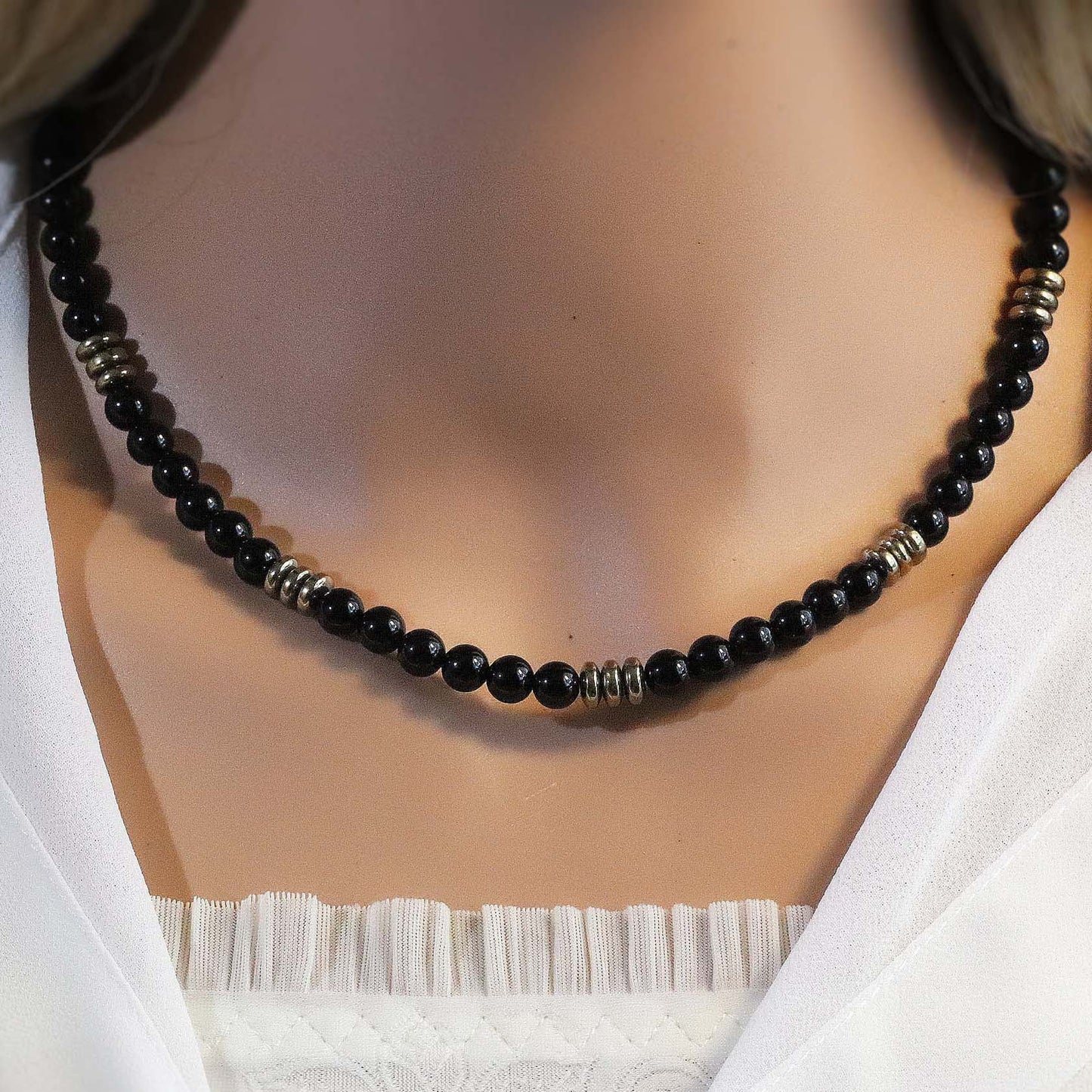 Black Onyx 6mm Round Beaded Choker, Bracelet, Natural Gemstones