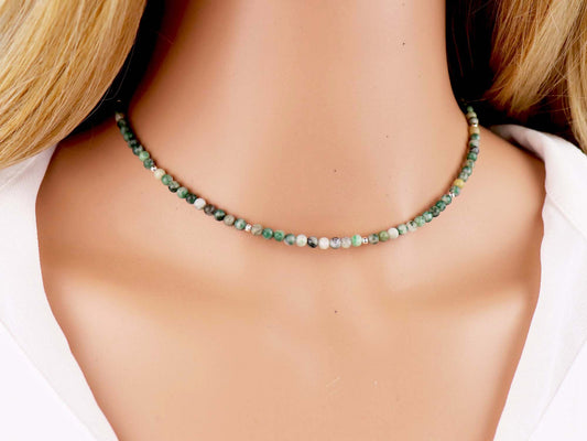 Green Jade 3mm Round Beaded Choker, Bracelet, Natural Gemstones