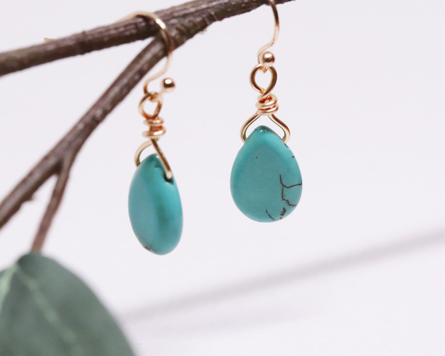 Natural Green Turquoise Teardrop-shaped Drop Earrings, Genuine Gemstones, Daily Earrings