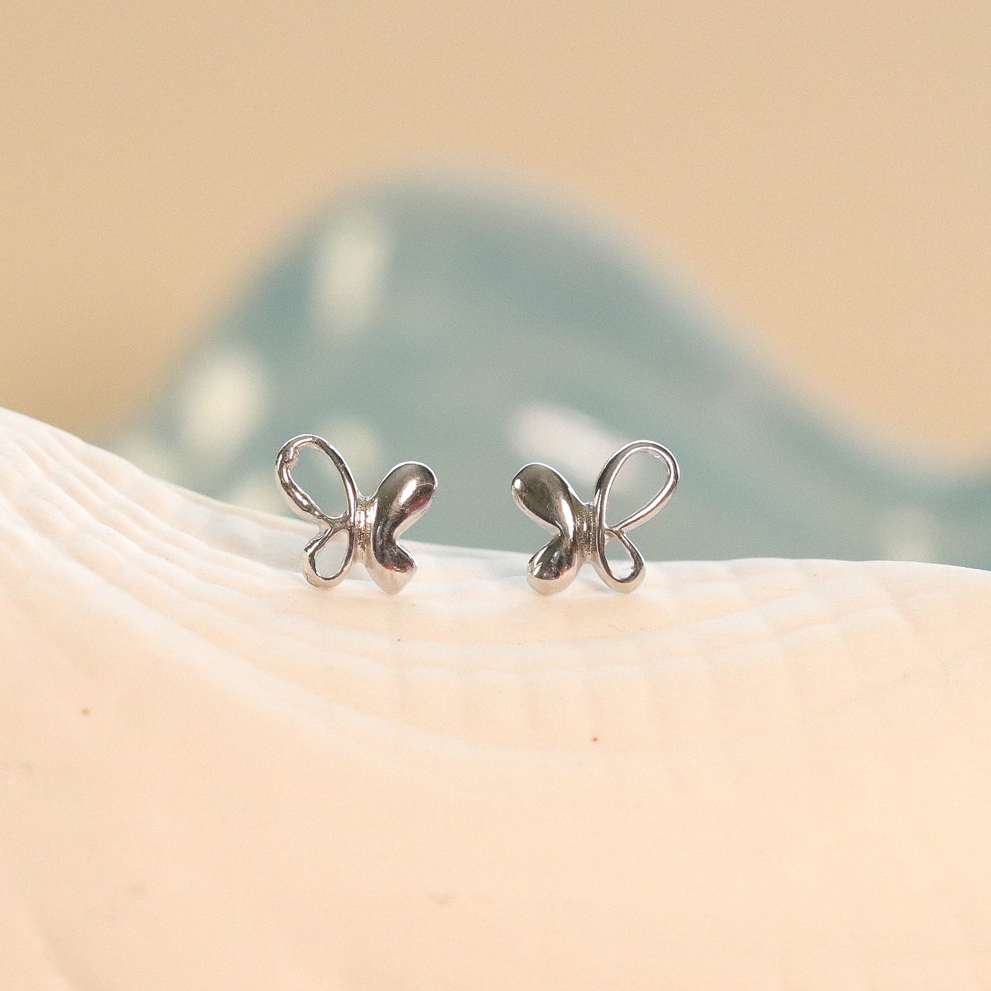 Butterfly Stud Earrings, 7mm Minimalist Style, Daily Earrings, 925 Sterling Silver