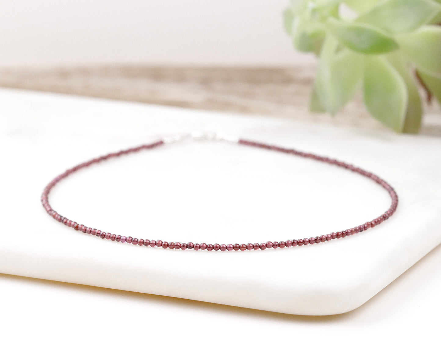 Garnet Tiny 2mm Round Beaded Choker, Bracelet, Natural Gemstones