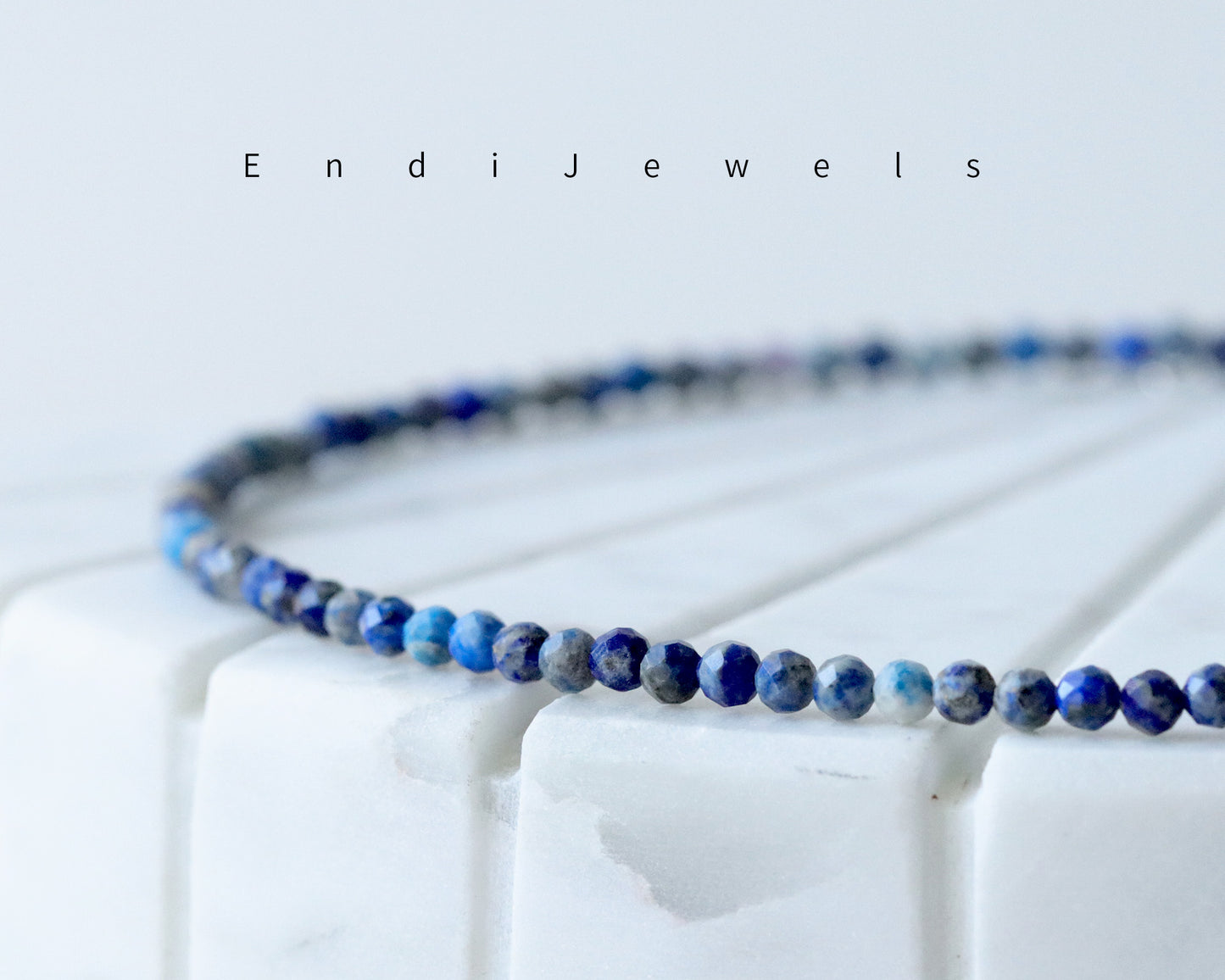 Lapis Lazuli 3mm Faceted Beaded Choker, Bracelet, Natural Gemstones, Lapis Lazuli AB Beads