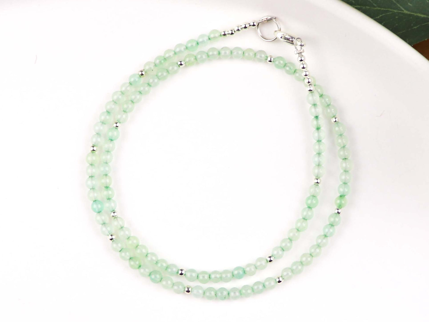 Green Aventurine 3mm Round Beaded Choker, Bracelet, Natural Gemstones