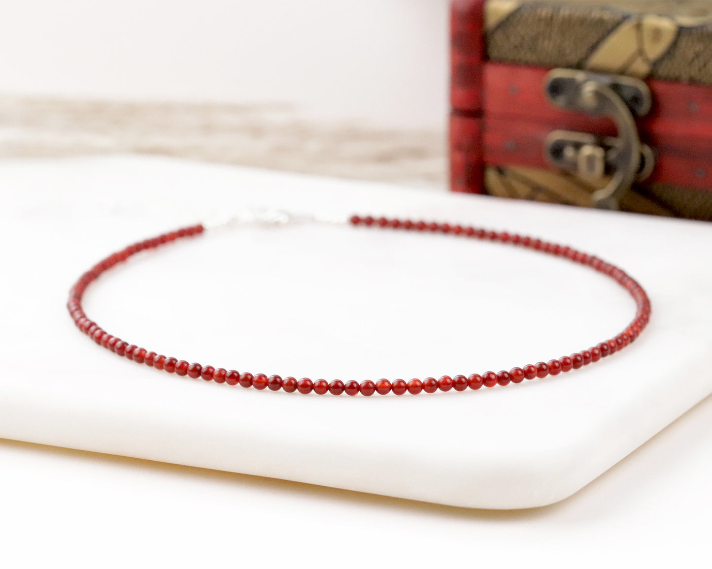 Red Agate 3mm Round Beaded Choker, Bracelet, Natural Gemstones Beaded Necklace