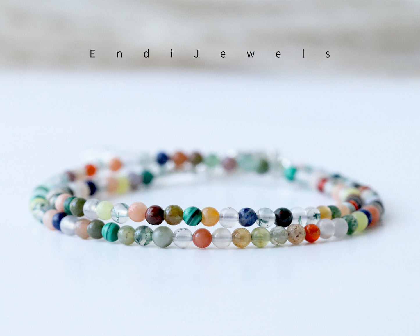 Natural Gemstone Mixed 3mm Round Beaded Choker, Bracelet, Colorful Beads