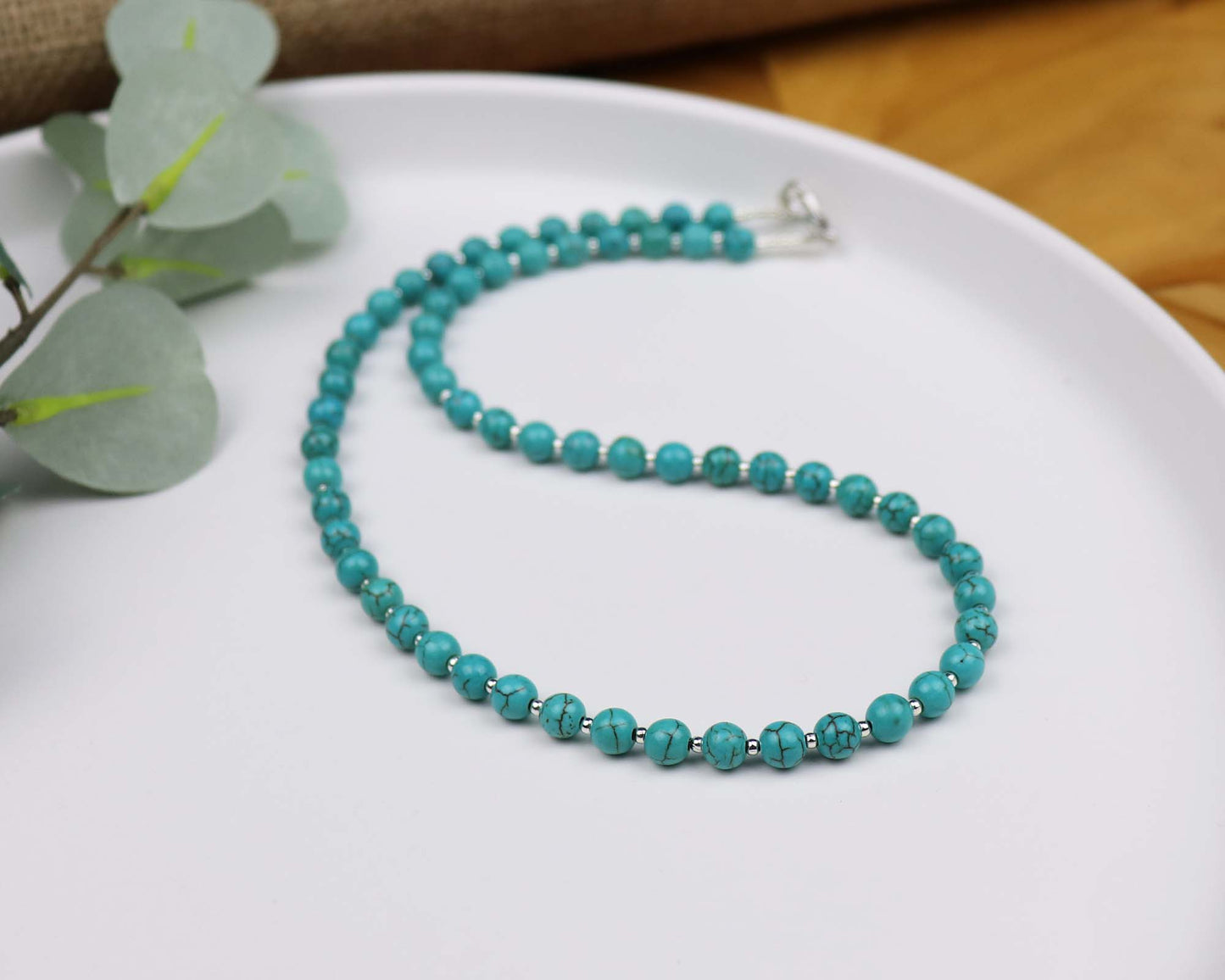 Green Turquoise 6mm Round Beaded Necklace, Bracelet, Natural Gemstones