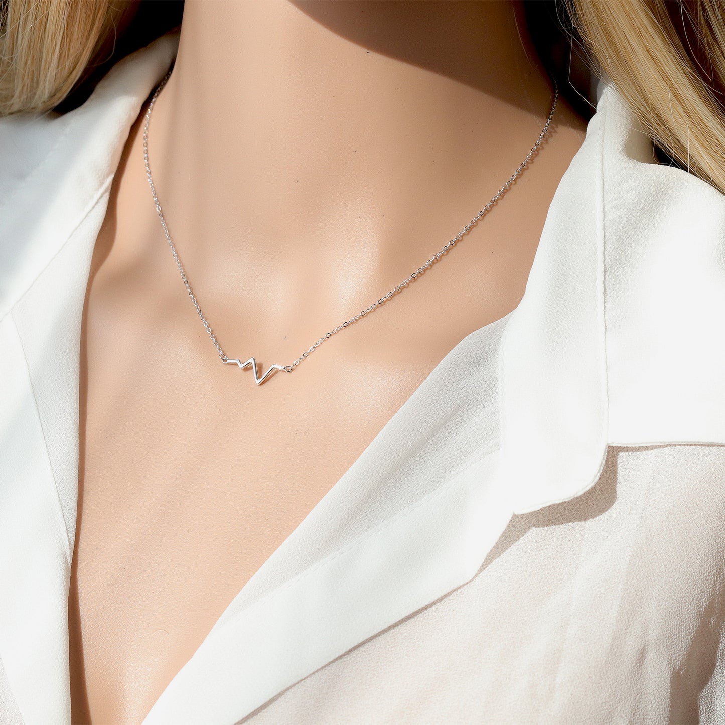 Electrocardiogram Pendant Necklace, 925 Sterling Silver, Simple Design, Minimalist Style Chain