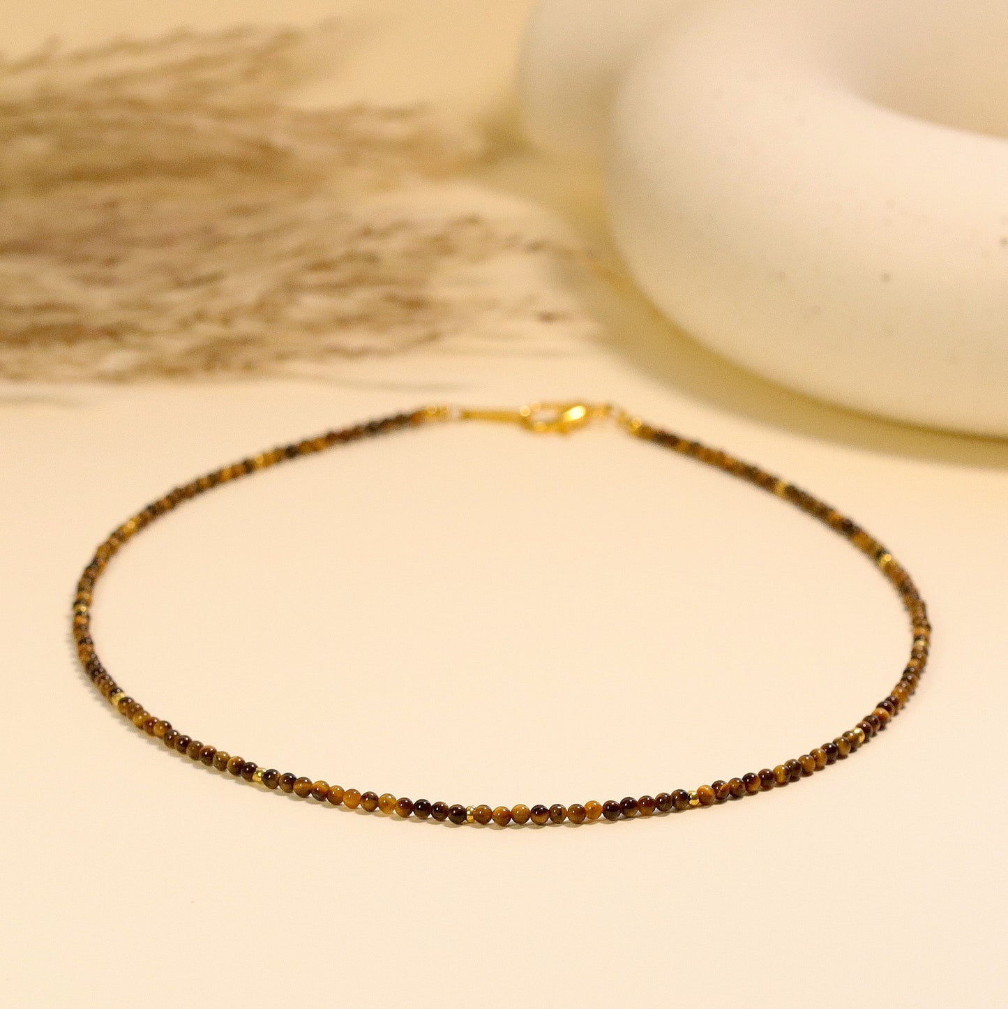 Tiger's Eye 2mm Round Beaded Choker, Bracelet, Natural Gemstones