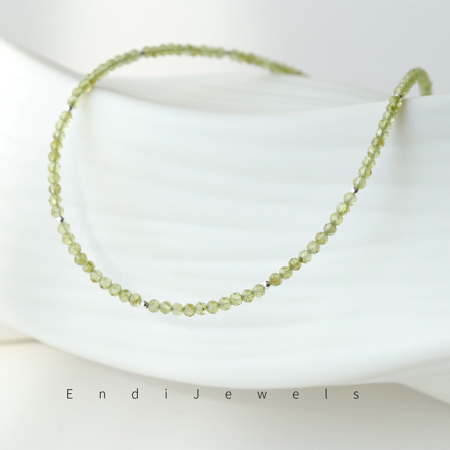 Peridot 3mm Faceted Beaded Choker, Bracelet, Natural Gemstones